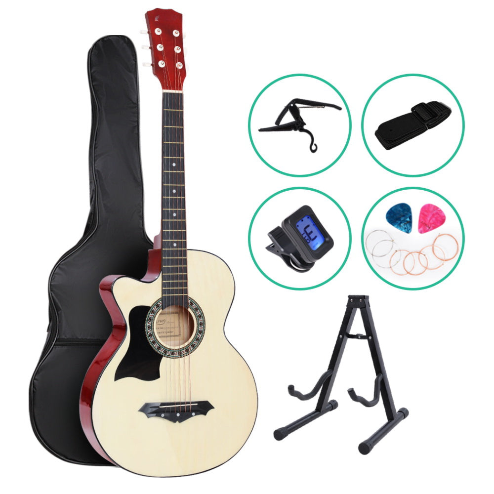 38 Inch Wooden Acoustic Guitar Left handed with Accessories set Natural Wood