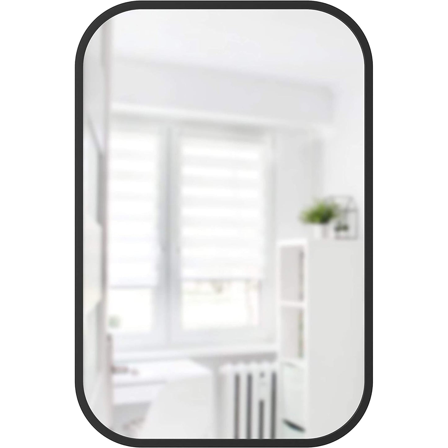 Rectangular Mirror with Rubber Frame Modern Decor for Entryways and More 24x36 Inch - Black