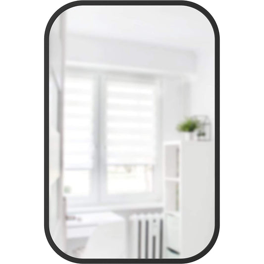 Rectangular Mirror with Rubber Frame Modern Decor for Entryways and More 24x36 Inch - Black
