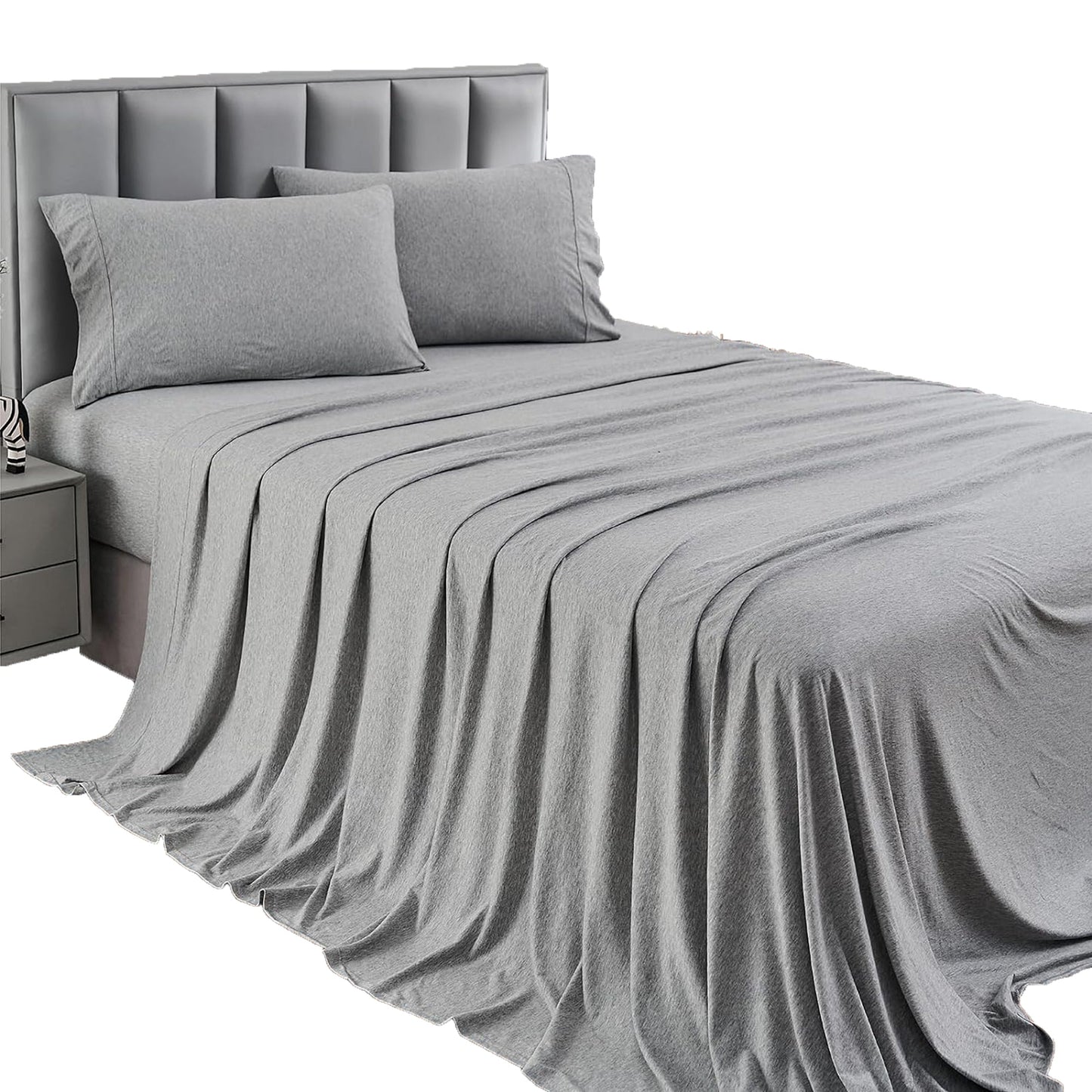 Breathable Skin-Friendly Ultra Soft Cotton Jersey Bed Sheet Set - Grey Marle
