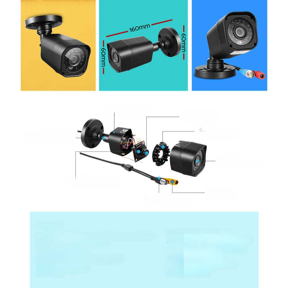 8CH 5 IN 1 DVR CCTV Security System Video Recorder /w 4 Cameras 1080P HDMI Black
