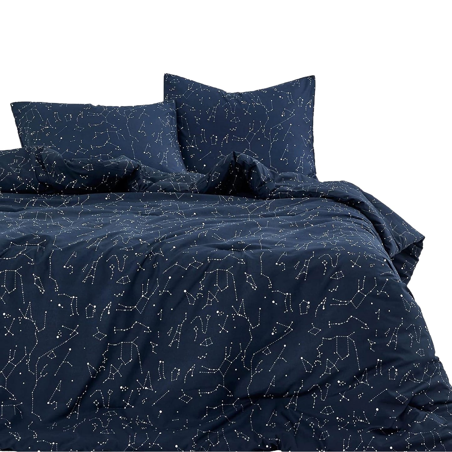 Soft Microfibre White Space Stars Pattern Quilt Cover Set - Navy Blue