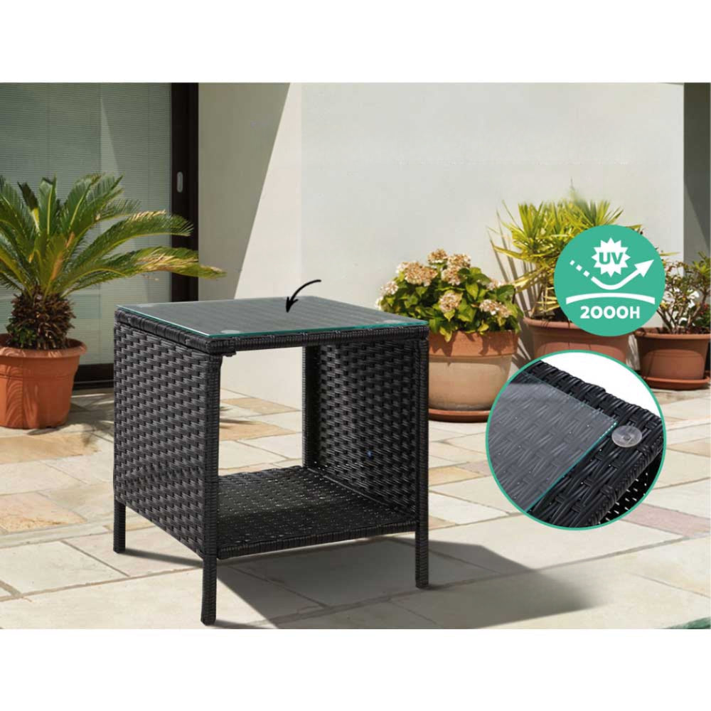 Garden Patio Outdoor Side Table Rattan Indoor Desk - Black