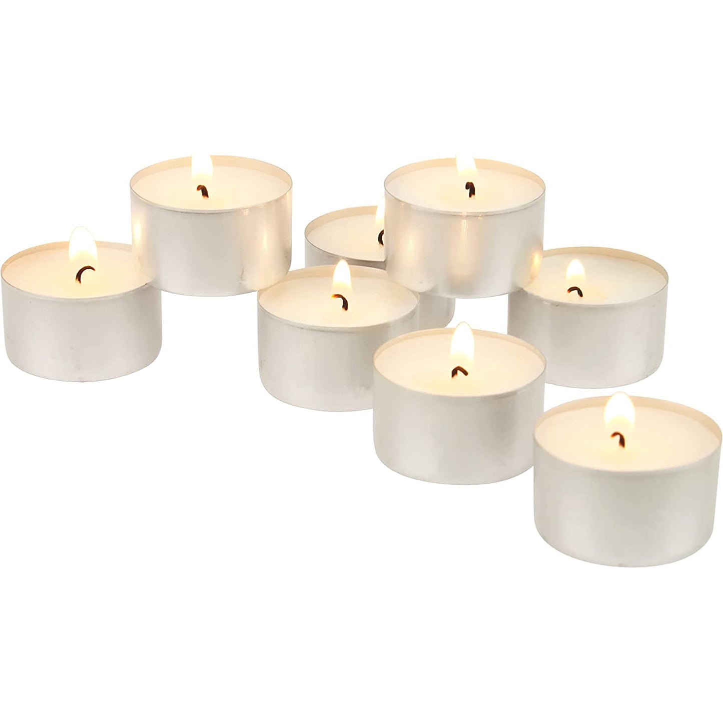 50 Pack Unscented Smokeless Long Tea Light Candles with 8 Hour Extended Burn Time - White