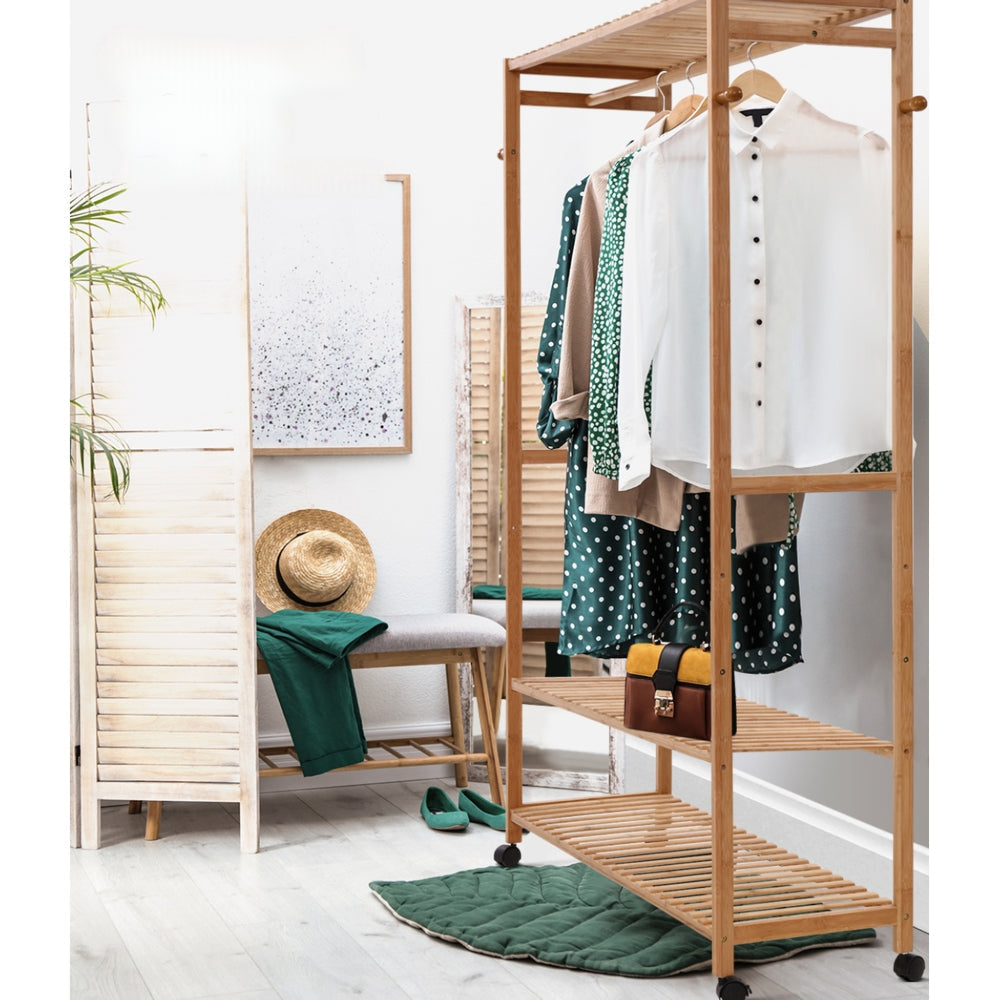 Bamboo Clothes Rack Coat Stand Garment Hanger Wardrobe Portable Airer
