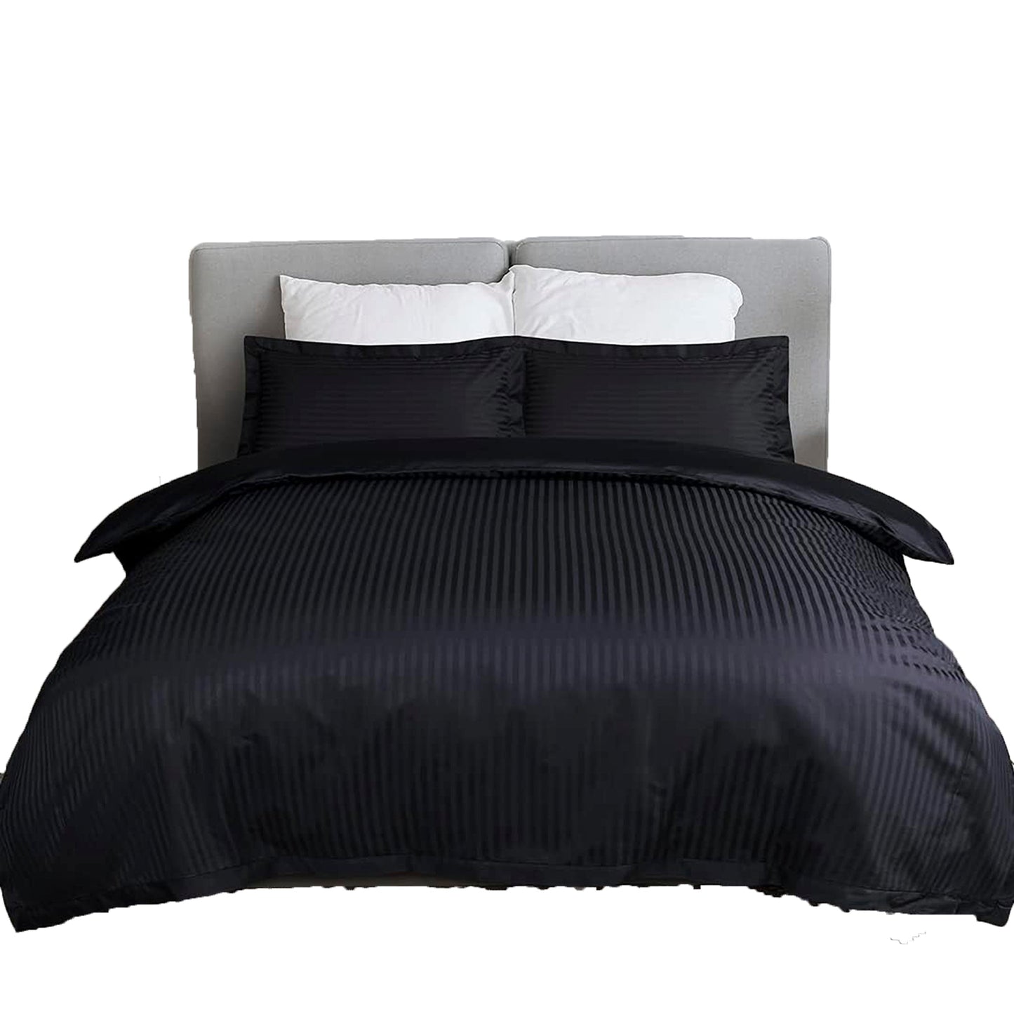 1000 Thread Count Cotton Satin Stripe Reversible Quilt Cover Bedding Set - Black