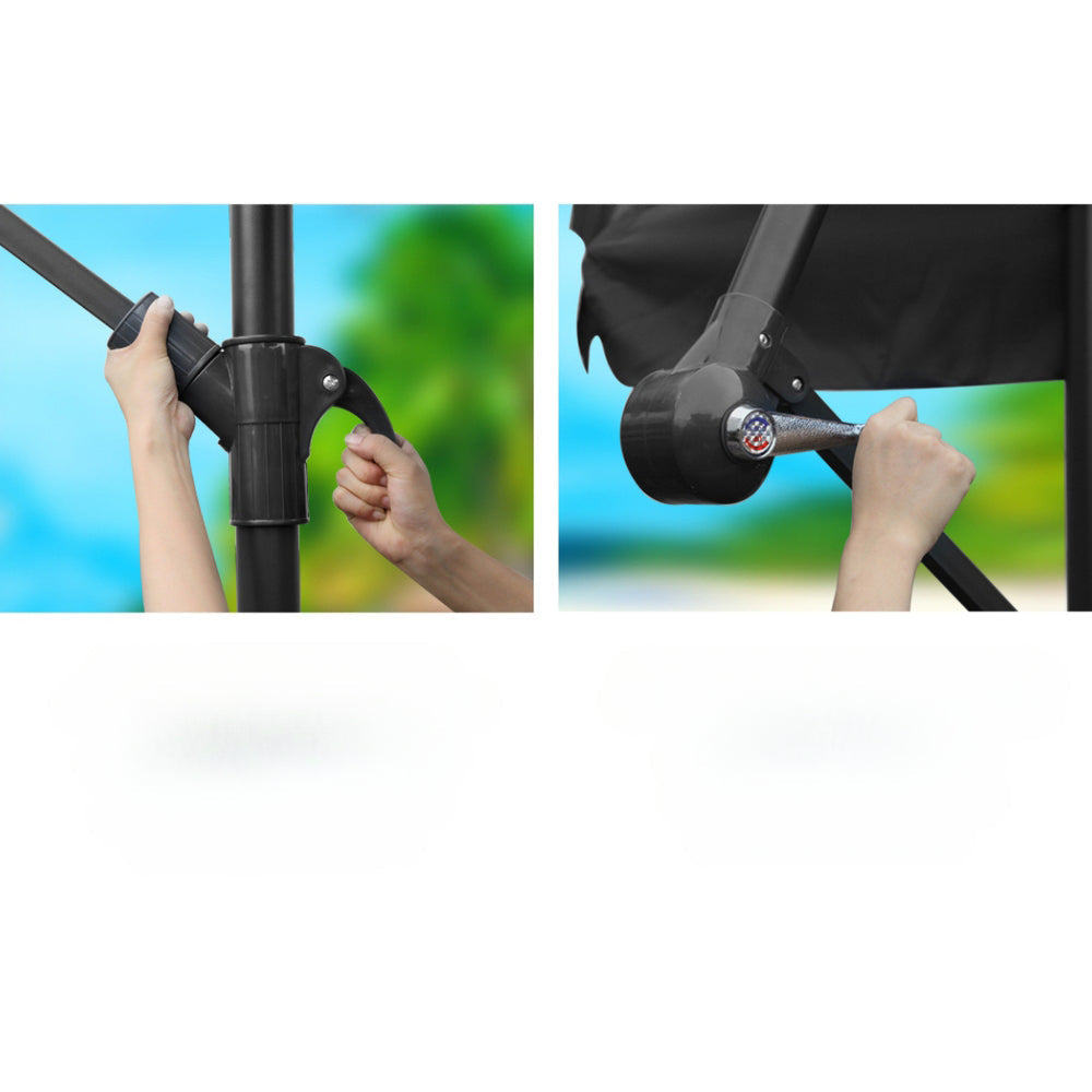 Garden Beach Sun Umbrella with Base UV Cantilever 3M - Black