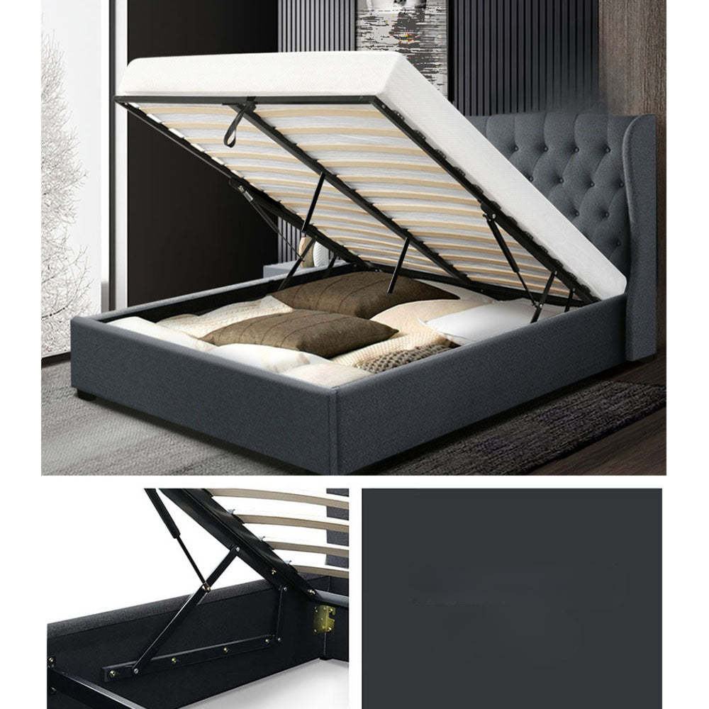 Bed Frame Fabric Gas Lift Storage - Charcoal King