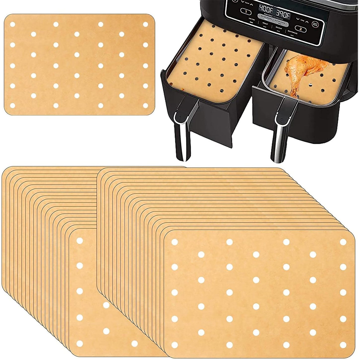 Disposable Air Fryer Liners for Dual Air Fryer 8.1 Inch 100 Pcs - Brown