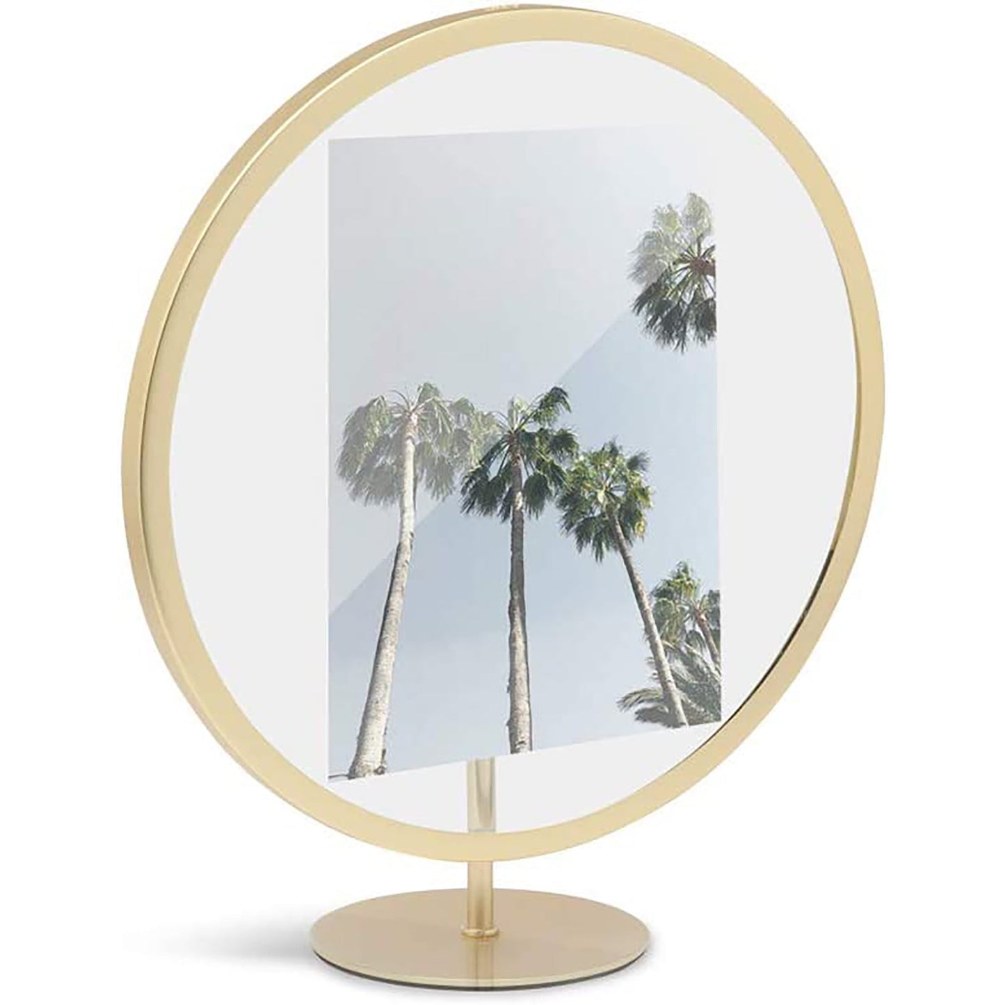 Round Desktop or Wall Floating Picture Frame 5 x 7 Inch - Brass