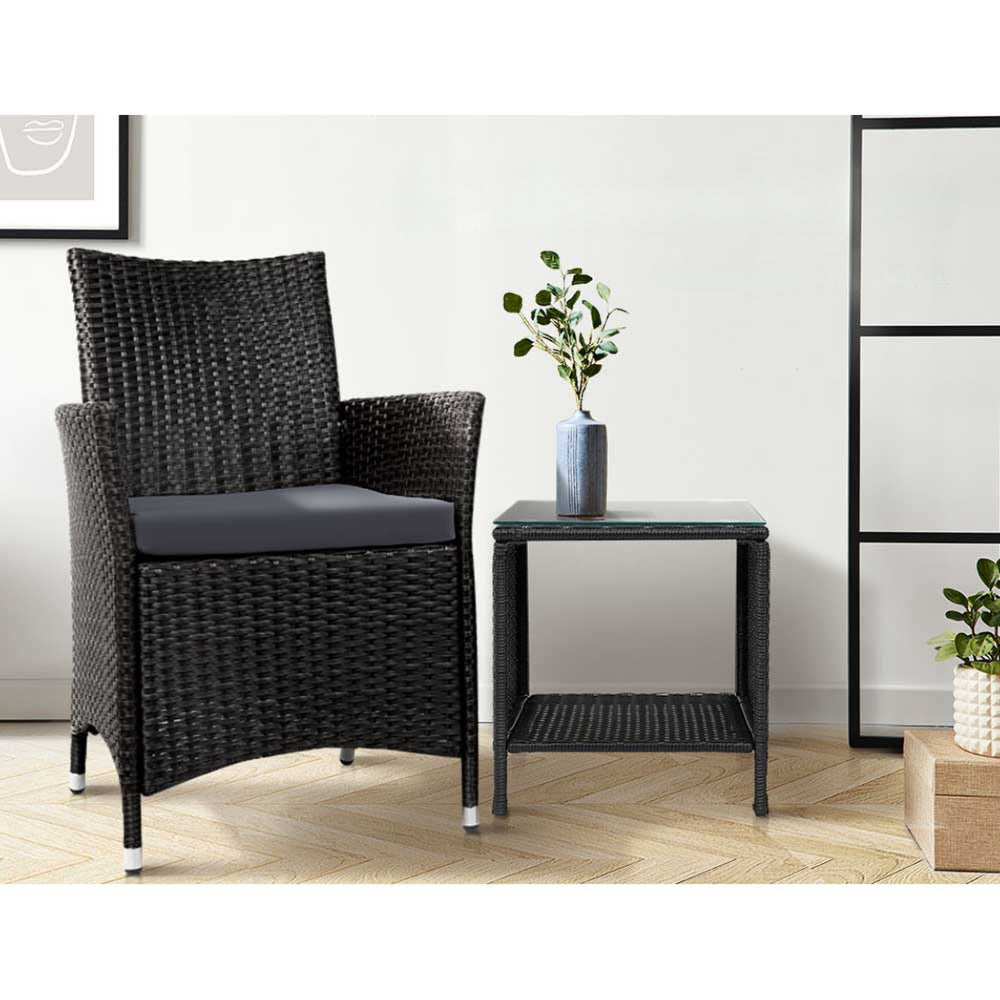 Garden Patio Outdoor Side Table Rattan Indoor Desk - Black