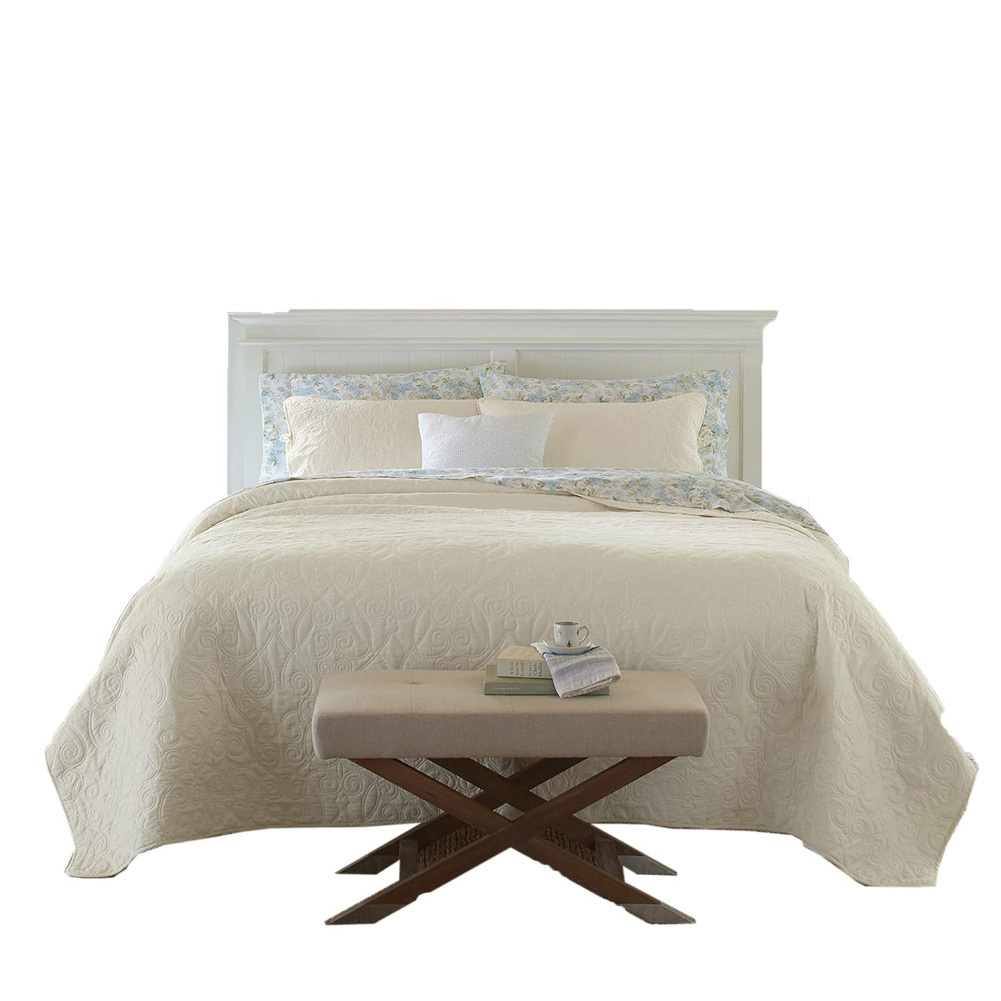 100% Cotton, Reversible All Season Bedding Quilt Set - Ivory