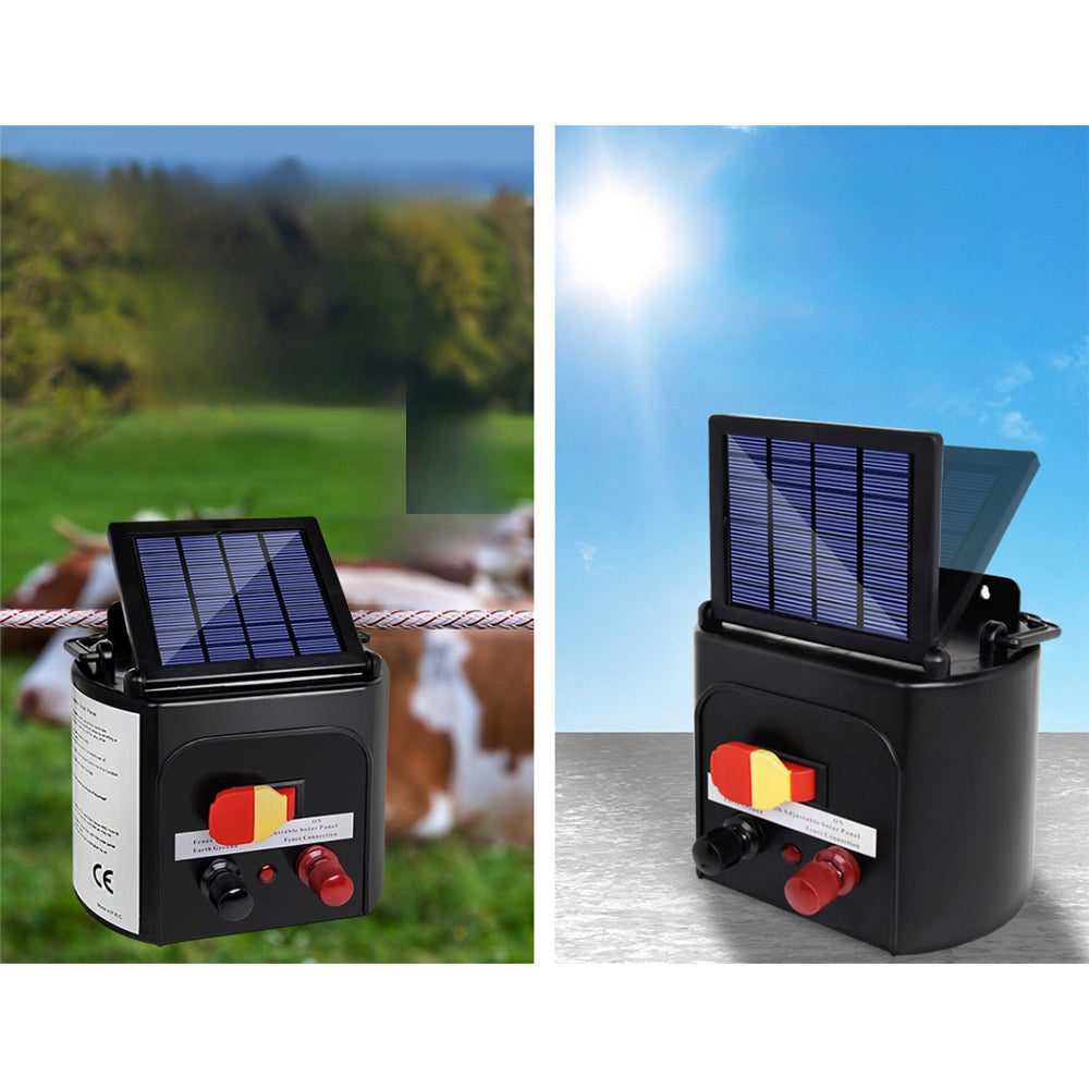 Electric Fence Energiser Set Solar Powered Energizer Red and White - 5km
