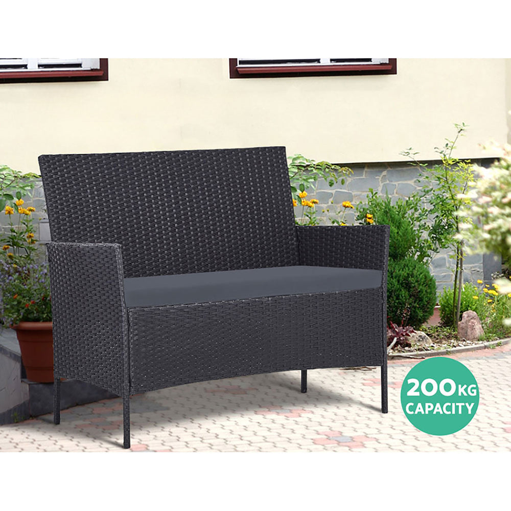 Outdoor Wicker Patio Dining Lounge Set with Storage Cover - Dark Grey