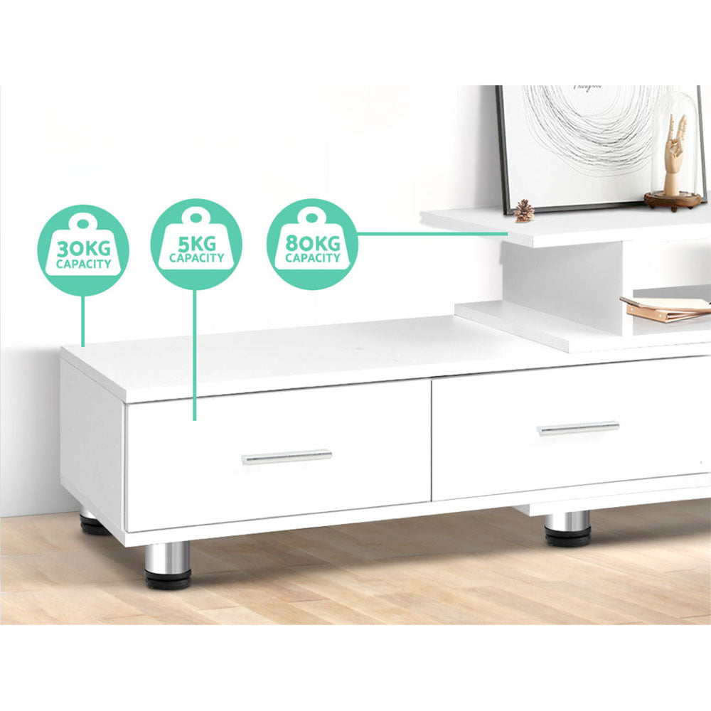 TV Cabinet Entertainment Unit Stand Wooden 160CM To 220CM Lowline Storage Drawers White