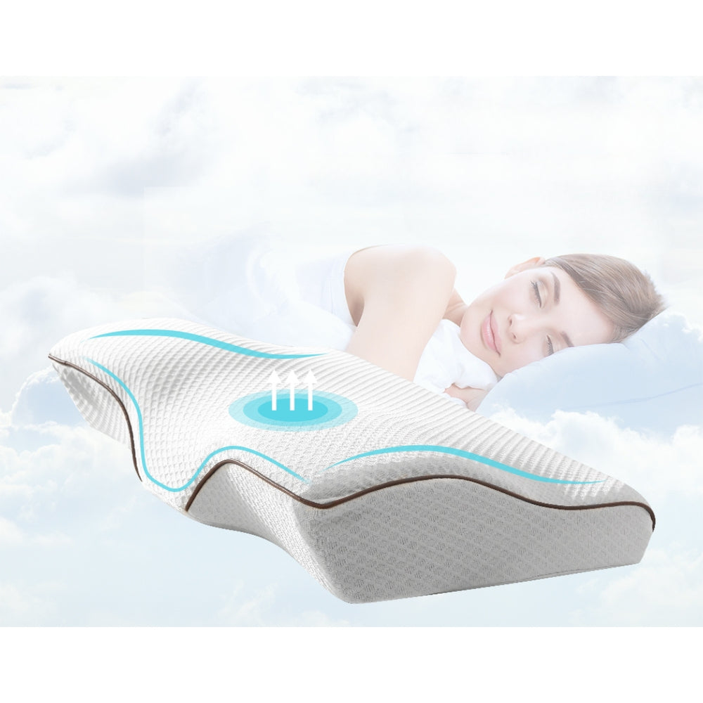 Memory Foam Pillow Neck Contour Rebound Support - Blue