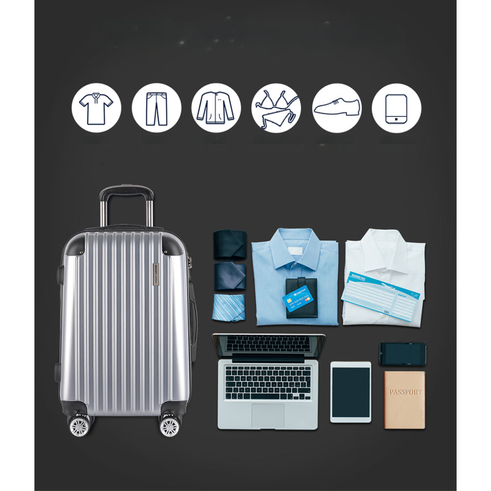 3pc Luggage Sets Trolley Travel Suitcases TSA Hard Case Silver