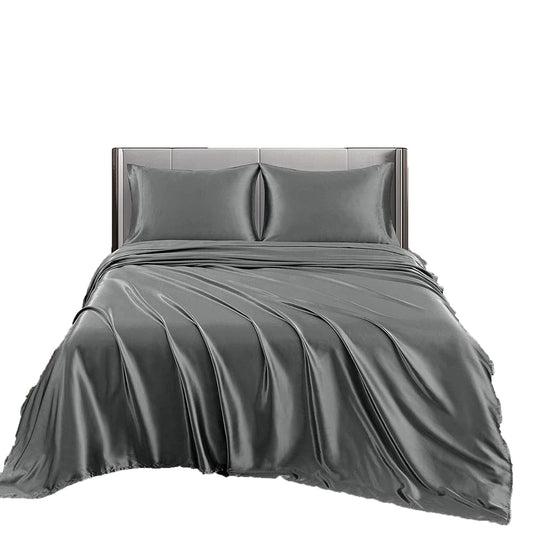 2000TC Microfibre Art Silk Satin Bedding Sheet Set - Black