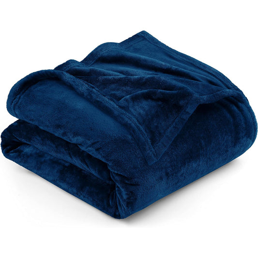 300GSM Microfibre Luxury Anti-Static Fuzzy Soft Fleece Blanket - Navy Blue