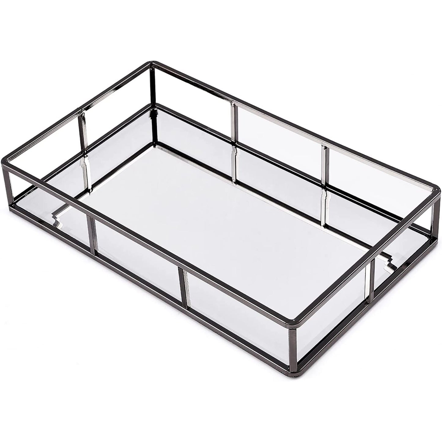 Decorative Metal Mirror Tray Organizer for Bathroom Counter Bathroom 12x7x2 Inch - Black