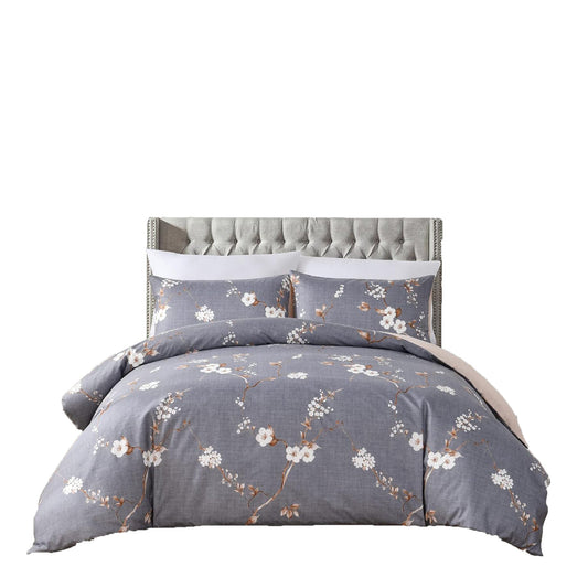Soft Microfibre Bedding Quilt Cover Set - Grey Floral