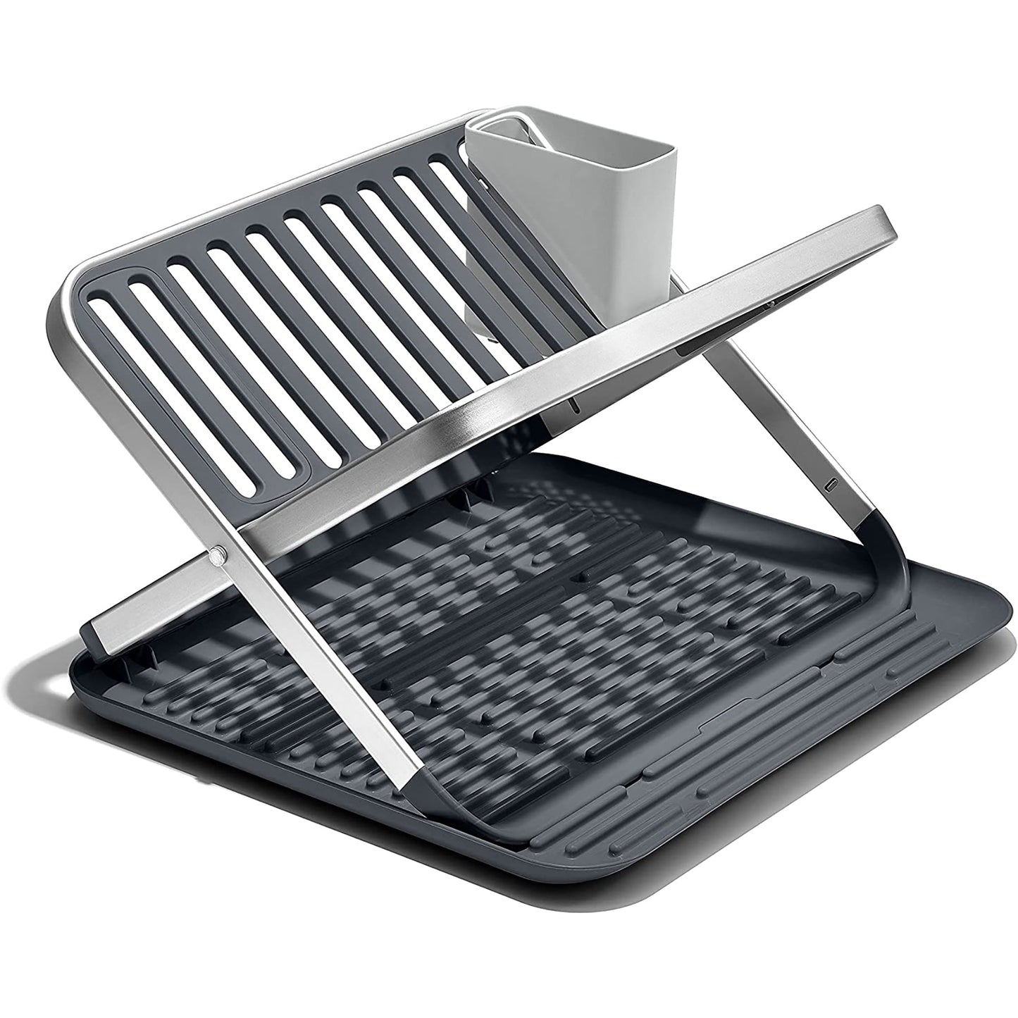 2-in-1 Foldable or Flat Dish Drying Rack - Grey