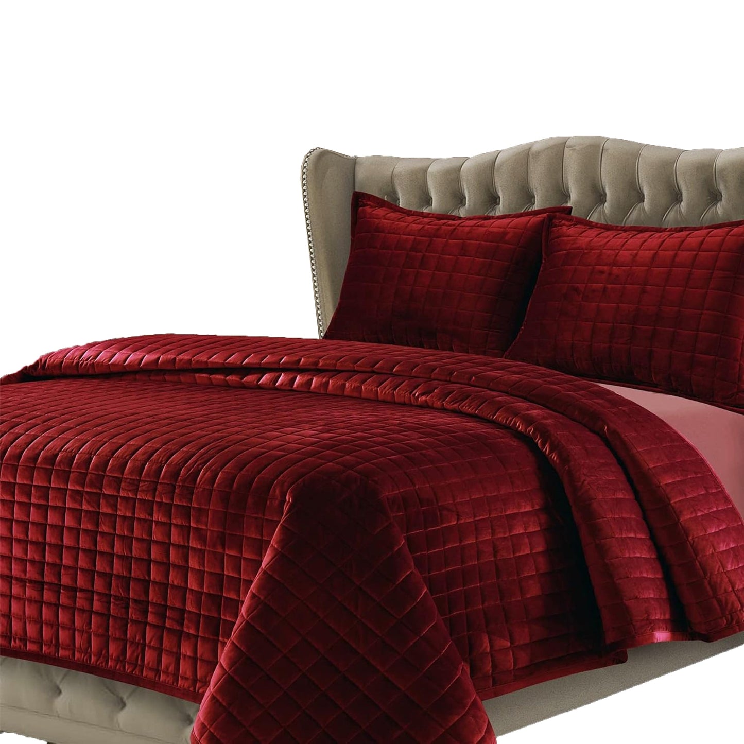 260GSM Super Soft Velvet Box Stitch Bedding Quilt Cover Set - Burgundy