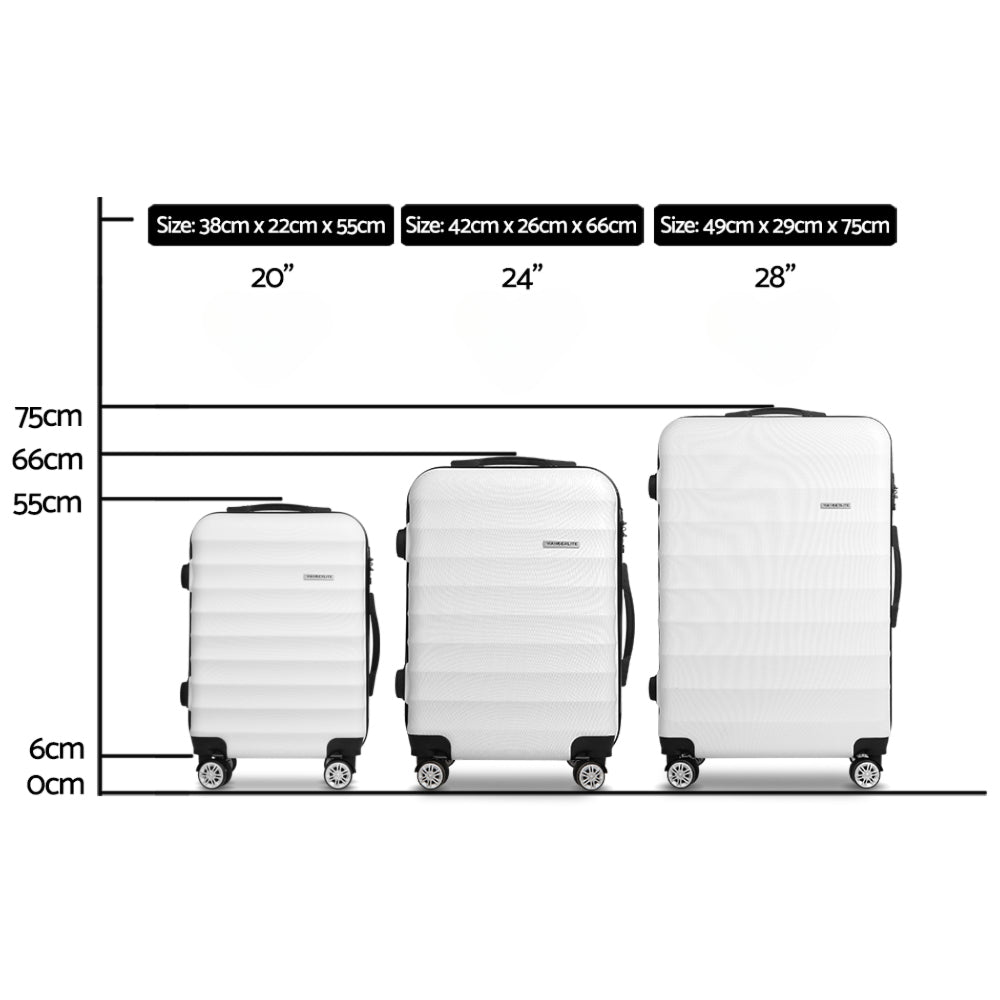 3pcs Luggage Trolley Set Travel Suitcase TSA Hard Case White