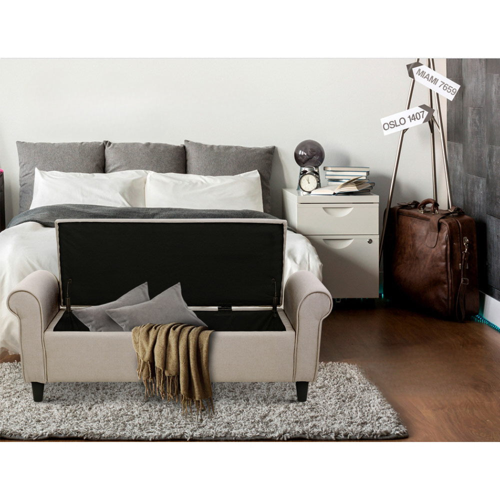 Storage Ottoman Blanket Box Linen Fabric Arm Foot Stool Couch Chest Large