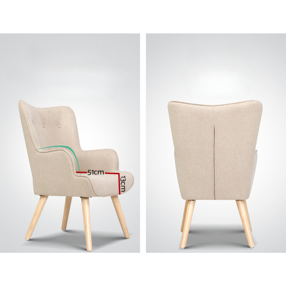 Armchair Lounge Chair Fabric Sofa Accent Chairs and Ottoman Beige