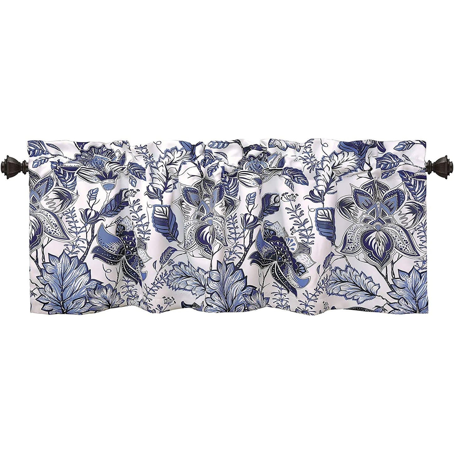 Jacobean Single Curtain Valance with Elegant Floral Print 18 Inch L - Blue