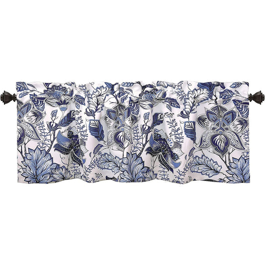 Jacobean Single Curtain Valance with Elegant Floral Print 18 Inch L - Blue