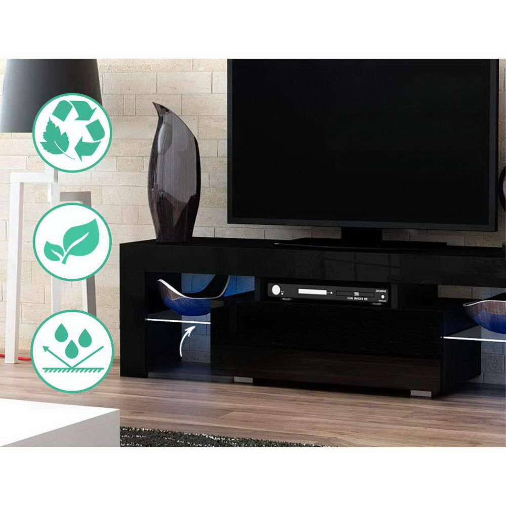 TV Cabinet Entertainment Unit Stand RGB LED Gloss Furniture 130cm Black