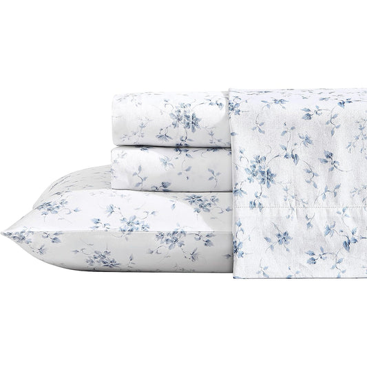 Soft Breathable Sateen Cotton Bedding Sheet Set - Garden Muse Blue
