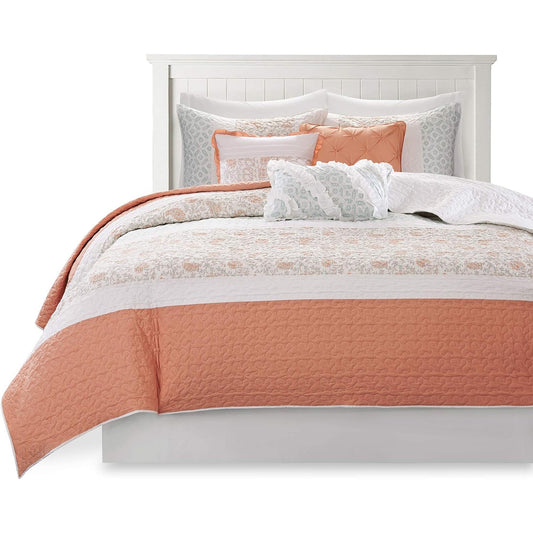 Lightweight 100% Cotton Double Sided Stitching Quilt Set - Coral