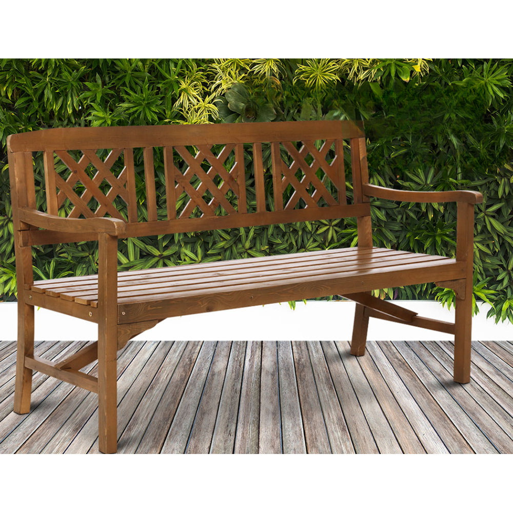 Wooden Outdoor Garden Bench Patio Lounge Chair 3 Seater - Natural