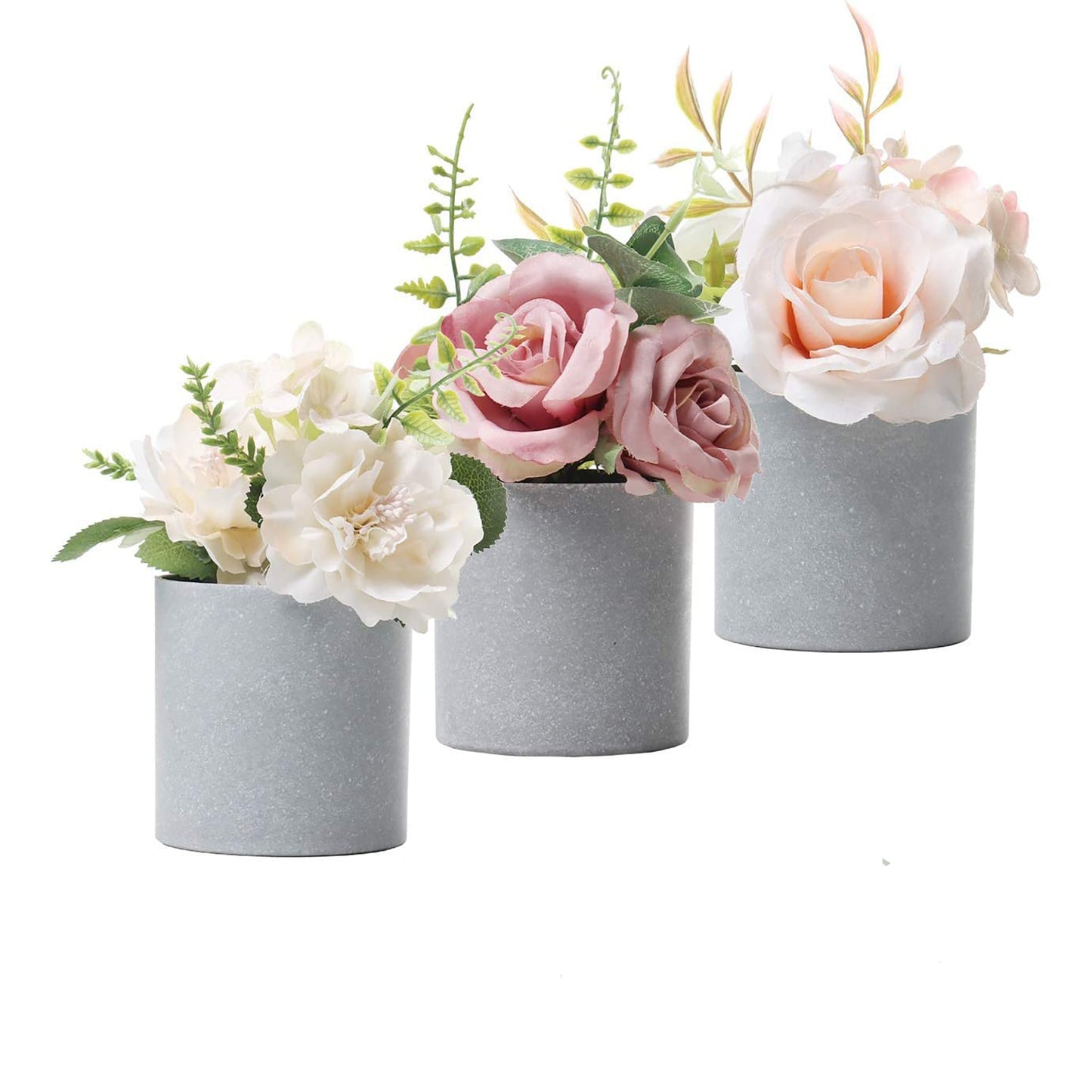 Artificial Faux Fake Flowers in Pots Rose and Peony Arrangement Set of 3 - 6 Inches