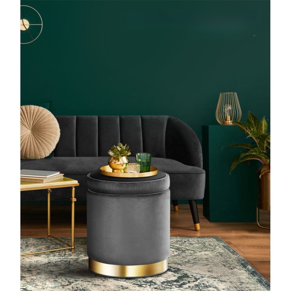 Ottoman Foot Stool with Storage Round Velvet Foot Rest Pouffe Footstool