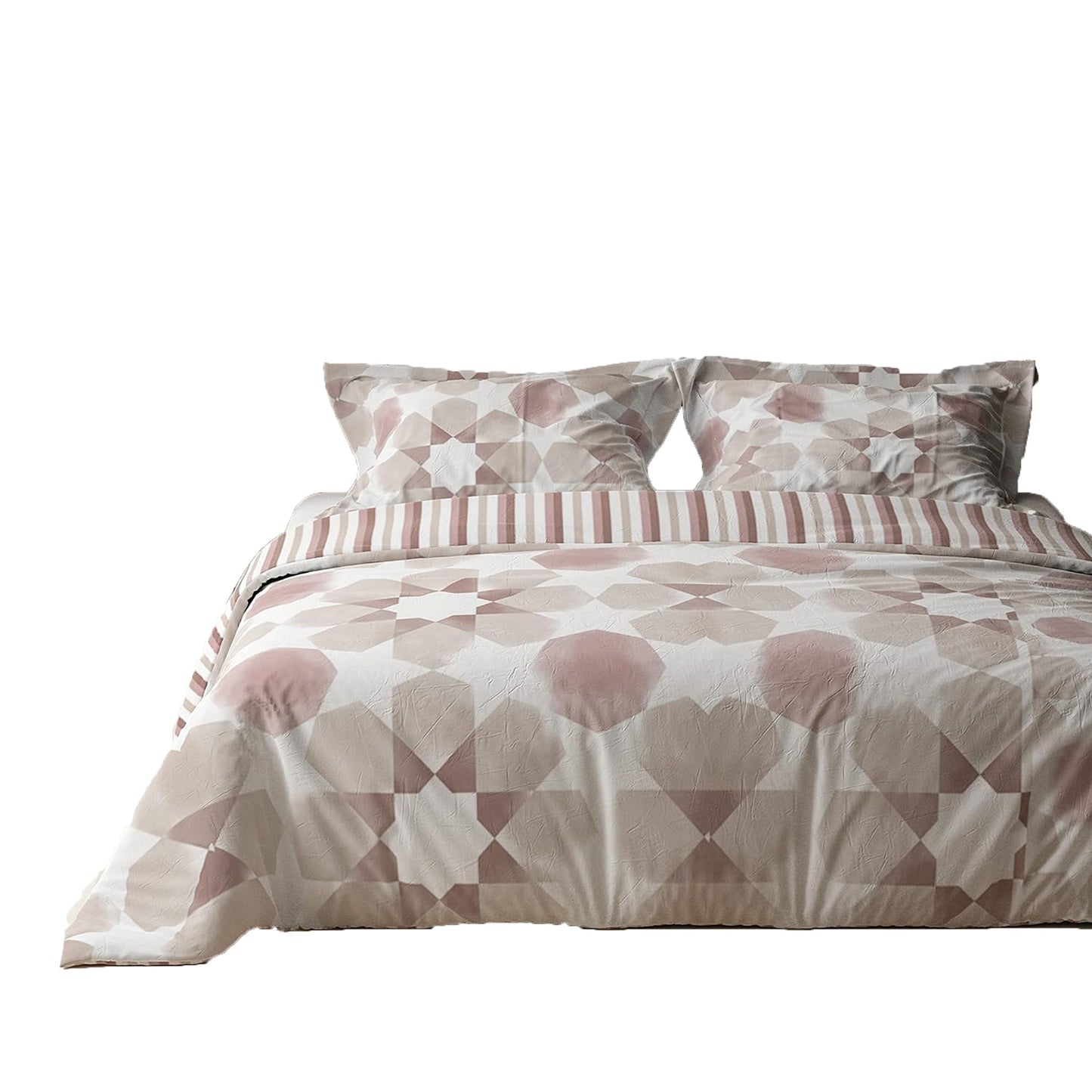 Reversible Microfibre Queen Bed Quilt Cover Set with Button Closure - Beige Dusty Pink