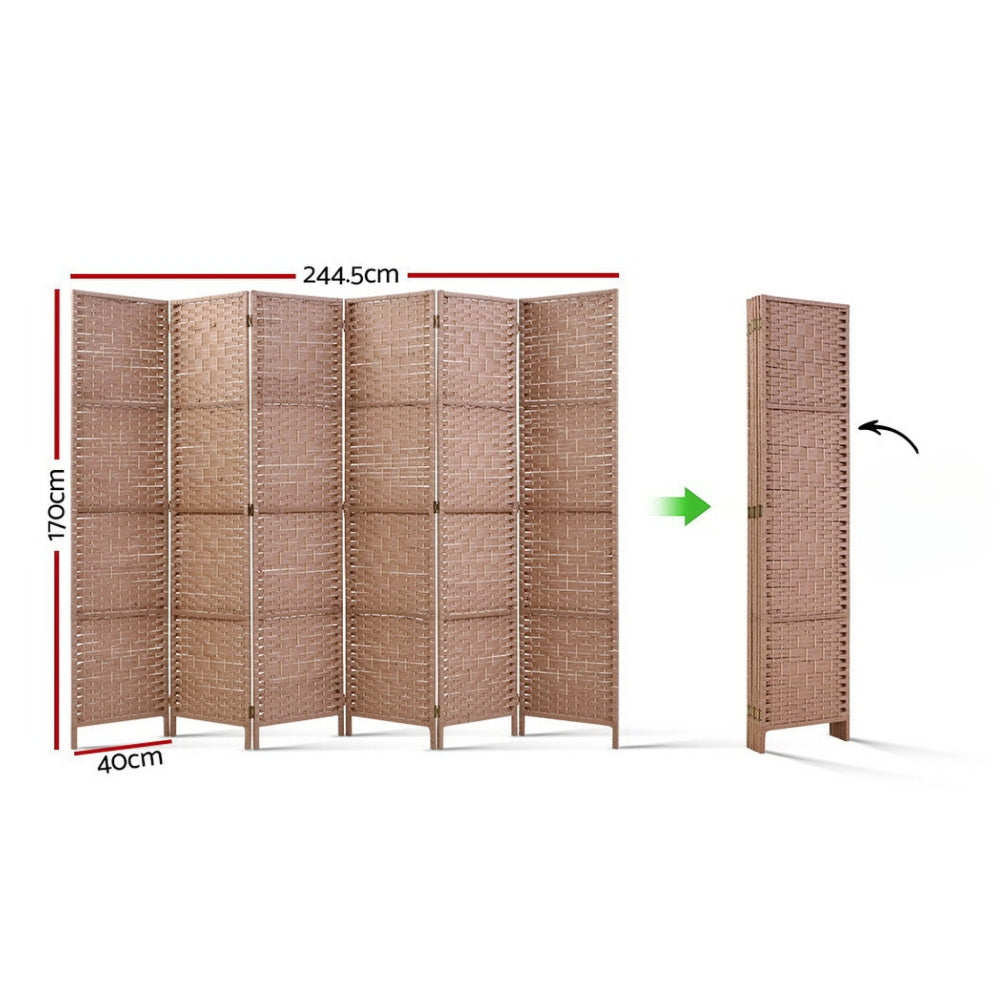 6 Panel Room Divider Screen Privacy Timber Foldable Dividers Stand Natural
