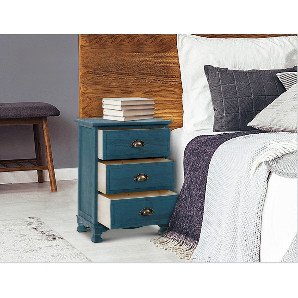 Bedside Tables Drawers Side Table Cabinet Vintage Blue Storage Nightstand