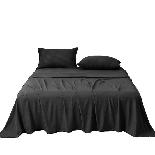 Premium 1800TC Breathable Ultra-Soft Microfibre Single Bed Sheet Set - Black