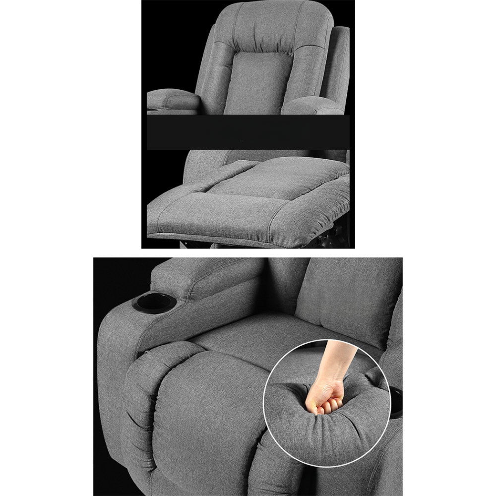 Recliner Chair Electric Massage Chair Fabric Lounge Sofa Heated Grey