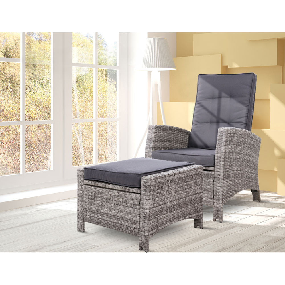 Sun Recliner Chair Wicker Sofa Outdoor Patio Garden Lounge - Grey