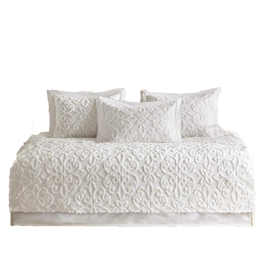 Tufted Cotton Chenille Medallion Daybed Cover Set - Off White