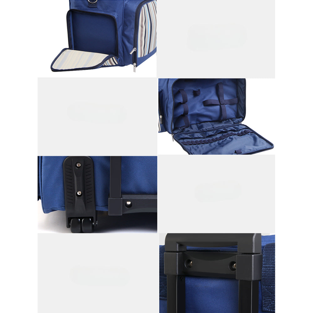 6 Person Picnic Basket Set Picnic Bag Cooler Wheels Insulated Bag