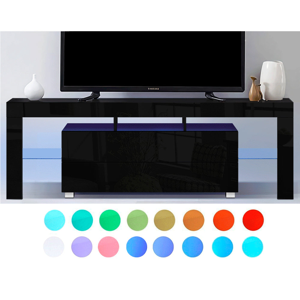 TV Cabinet Entertainment Unit Stand RGB LED Gloss Furniture 160cm Black