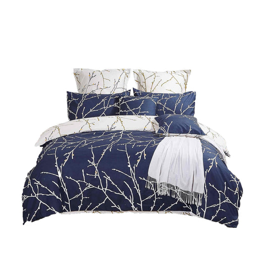 Polyester Reversible Quilt Cover Set - Tree Blue and Beige