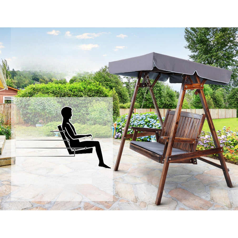 Wooden Swing Chair Garden Bench Outdoor Canopy 2 Seater - Natural