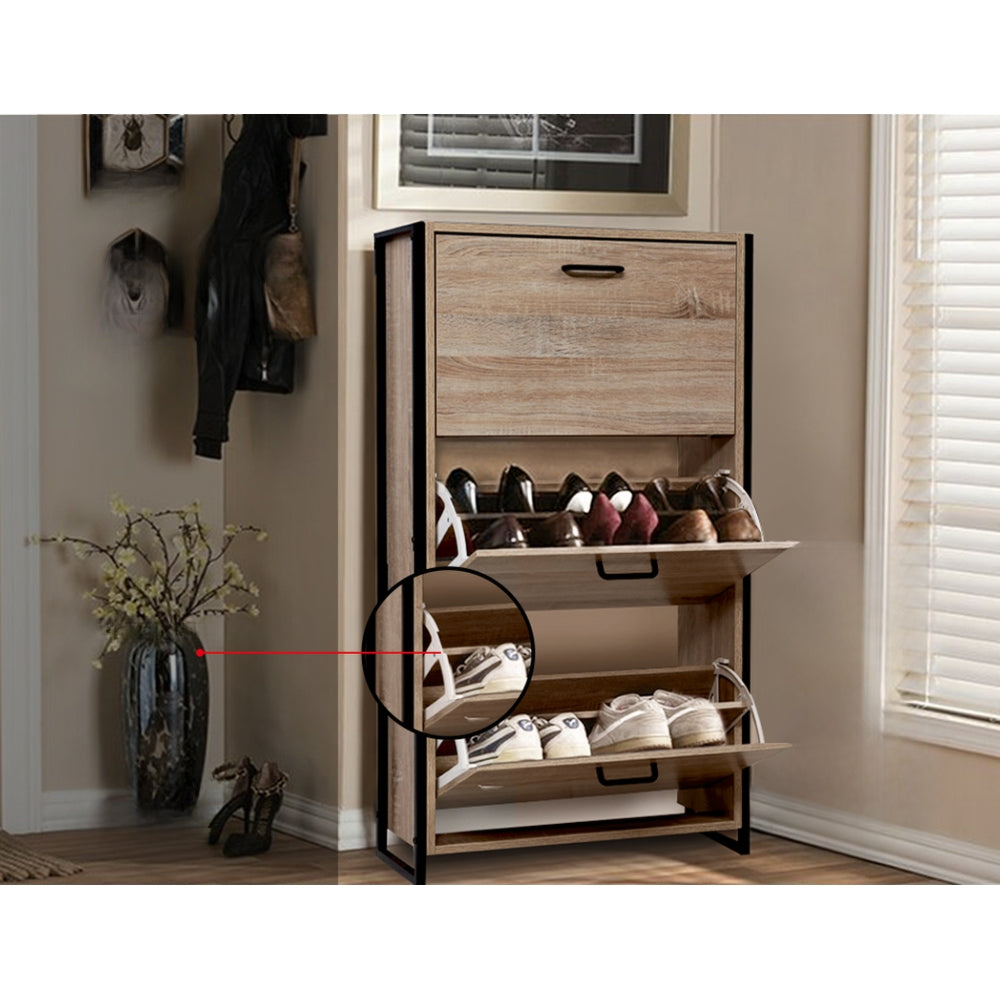 Shoe Cabinet Shoes Storage Rack Wooden Organiser Up to 24 Pairs Shelf Cupboard Metal Frame